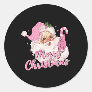 Adesivo Redondo Feliz Natal Rosa Papai Noel Vintage Retro Xma