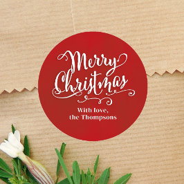 Adesivo Redondo Feliz Natal Roteiro Vermelho Fofo Personalizado