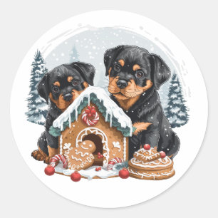 Adesivo Redondo Feliz Natal Rottweiler Cães Gingerbis House