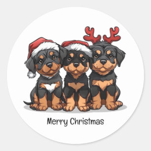 Adesivo Redondo Feliz Natal Rottweiler Papais noeis