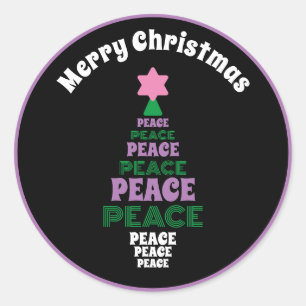 Adesivo Redondo Feliz Natal Roxo e Árvore de Paz Verde