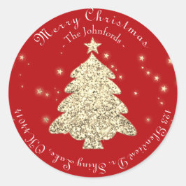 Adesivo Redondo Feliz Natal RSVP Saudações Burgundy Dourado