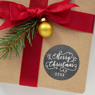 Adesivo Redondo Feliz Natal Rustico Letra Lousa Preta