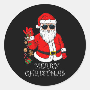 Adesivo Redondo Feliz Natal Santa Claus Divertido Família Pijama X