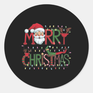 Adesivo Redondo Feliz Natal Santa Claus Reindeer Diversão de Féria