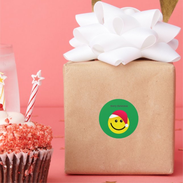 Adesivo Redondo Feliz Natal Santa Hat Emoji Classic Round Stic (Festa)