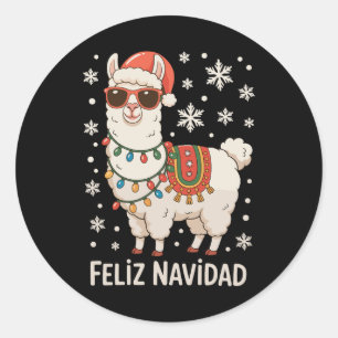 Adesivo Redondo Feliz Natal Santa Lhama Luzes de Natal Xmas