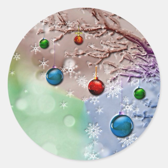 Adesivo Redondo Feliz Natal Saudação Cena de Inverno (Frente)