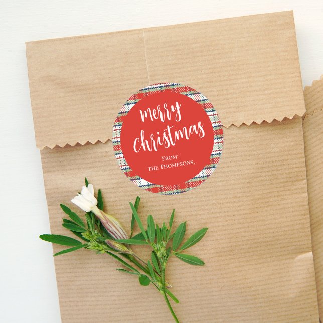 Adesivo Redondo Feliz Natal - Script de Caligrafia Vermelha Simple (Merry Christmas simple festive holiday calligraphy script round sticker. )