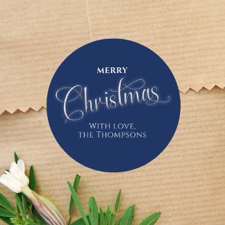 Adesivo Redondo Feliz Natal Script Personalizado Azul Marinho