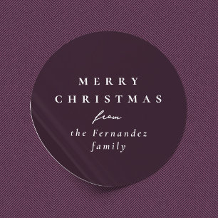 Adesivo Redondo Feliz Natal simples e elegante, feriado roxo de am