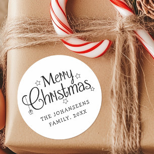 Adesivo Redondo Feliz Natal Simples em Preto e Branco