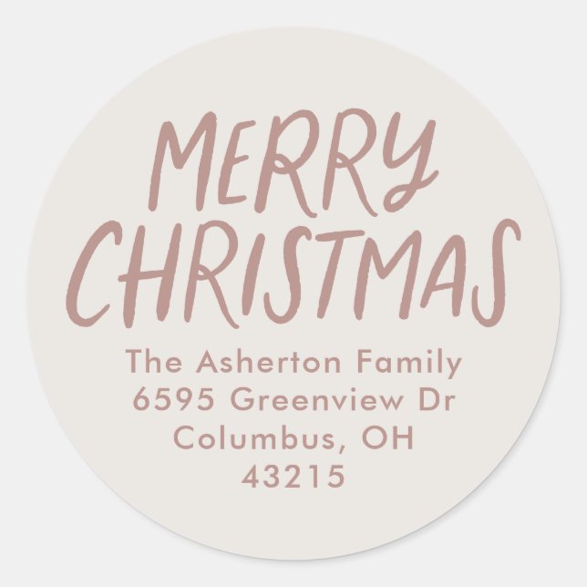 Adesivo Redondo Feliz Natal - simples endereço de ida e volta rosa (Frente)