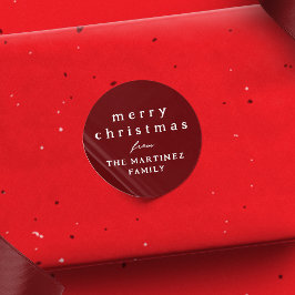 Adesivo Redondo Feliz Natal, simples feriado vermelho-escuro