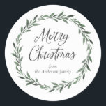Adesivo Redondo Feliz Natal - Simples Rustic Watercolor Greenery<br><div class="desc">Linda,  simples,  rústica etiqueta de Feliz Natal com coroa verde e sua assinatura personalizada.</div>