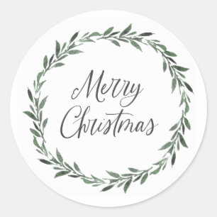 Adesivo Redondo Feliz Natal - Simples Rustic Watercolor Greenery