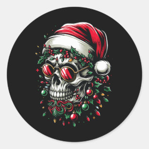 Adesivo Redondo Feliz Natal - Skull Santa Hat Family Xmas