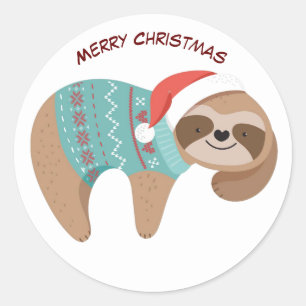 Adesivo Redondo Feliz Natal Sloth