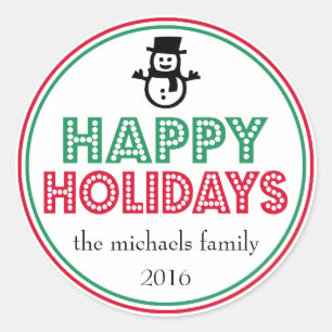 Adesivo Redondo Feliz Natal Snowman Favor Sticker (Vermelho / Verd