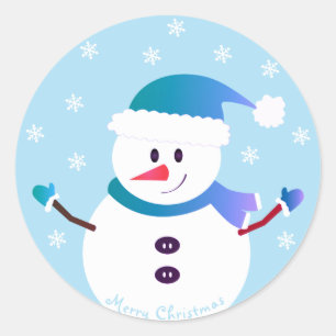 Adesivo Redondo Feliz Natal Snowman Flocos de neve
