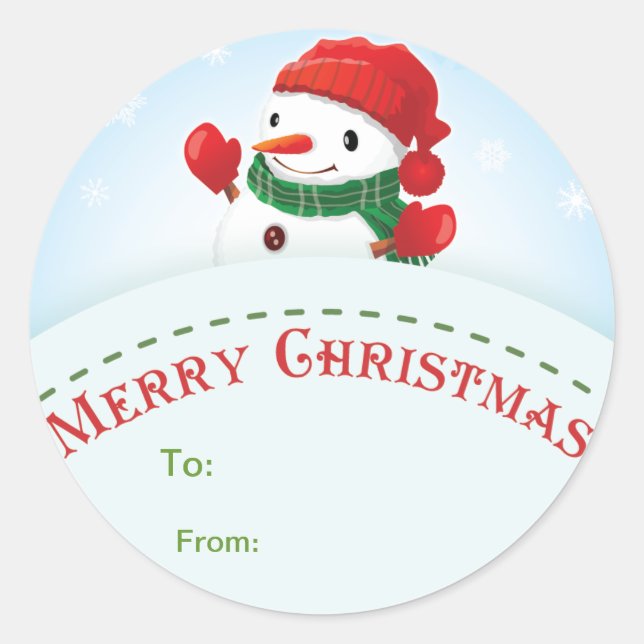 Adesivo Redondo Feliz Natal Snowman Gift tag Sticker (Frente)