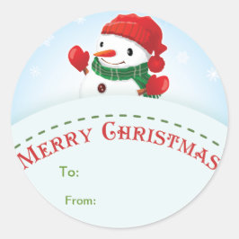 Adesivo Redondo Feliz Natal Snowman Gift tag Sticker