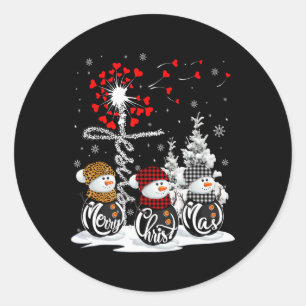 Adesivo Redondo Feliz Natal Snowman Leopard Buffalo Red Xadrez