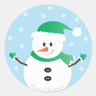 Adesivo Redondo Feliz Natal Snowman Snowflakes