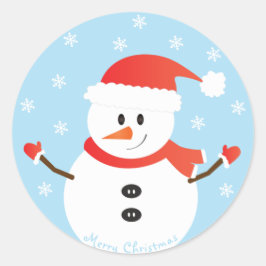 Adesivo Redondo Feliz Natal Snowman Snowflakes Vermelho