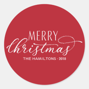 Adesivo Redondo Feliz Natal Stickers Red White Modern Lettered