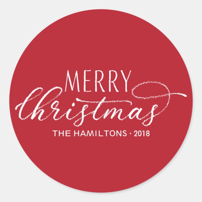Adesivo Redondo Feliz Natal Stickers Red White Modern Lettered (Frente)