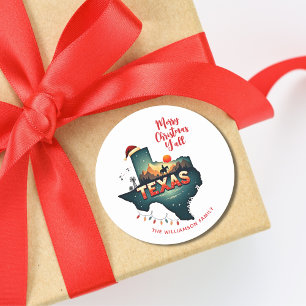 Adesivo Redondo Feliz Natal Texas Personalizado para as Festas de 