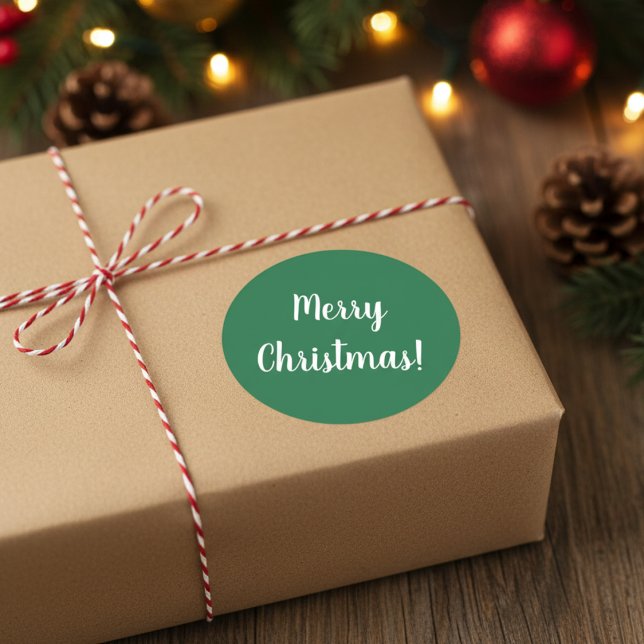 Adesivo Redondo Feliz Natal - Tipografia Verde e Branca Festiva (Criador carregado)