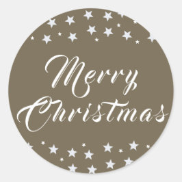 Adesivo Redondo Feliz Natal Trendy Script Stars Beige Holiday