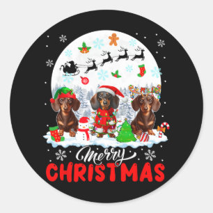 Adesivo Redondo Feliz Natal Três Papais noeis Elf Reindeer Dachshu