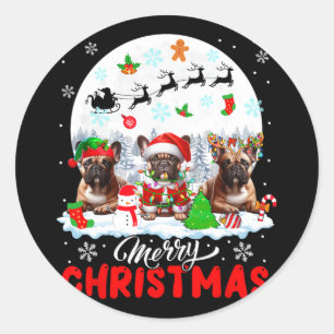 Adesivo Redondo Feliz Natal Três Papais noeis Elf Reindeer French 