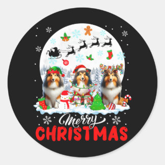 Adesivo Redondo Feliz Natal Três Papais noeis Elf Reindeer Shetlan