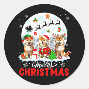 Adesivo Redondo Feliz Natal Três Papais noeis Elf Reindeer Shiba I
