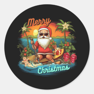 Adesivo Redondo Feliz Natal, trópico, Papai Noel, férias