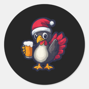 Adesivo Redondo Feliz Natal, Turca Animal Com Bicho De Cerveja