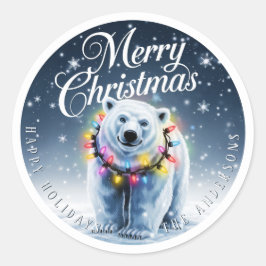 Adesivo Redondo Feliz Natal - Urso Polar e Neve Personalizados