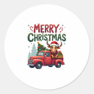 Adesivo Redondo Feliz Natal Vaca das Terras Altas Escocesas Xmas F