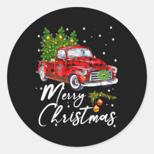 Adesivo Redondo Feliz Natal Vagão Vintage Caminhão Vermelho Pijama