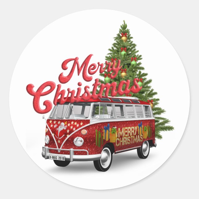 Adesivo Redondo Feliz Natal Van (Frente)