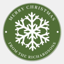 Adesivo Redondo Feliz Natal Verde Ronda Branco Floco de Neve