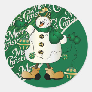 Adesivo Redondo Feliz Natal Verde Snowman