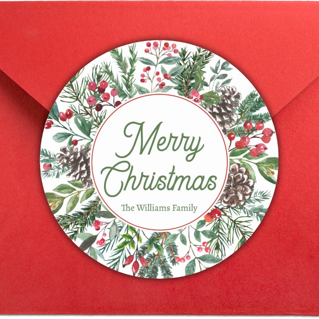 Adesivo Redondo feliz natal verde-verde-caligrafia de inverno (Criador carregado)