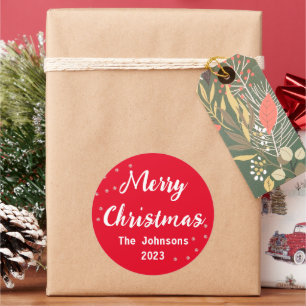 Adesivo Redondo Feliz Natal Vermelho Branco Simples