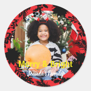 Adesivo Redondo Feliz Natal Vermelho Brilhante Foto Negra