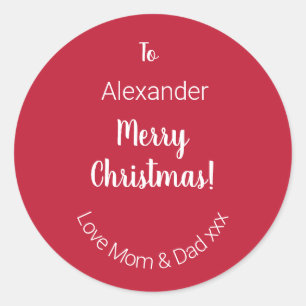Adesivo Redondo Feliz Natal Vermelho da Mãe e Pai